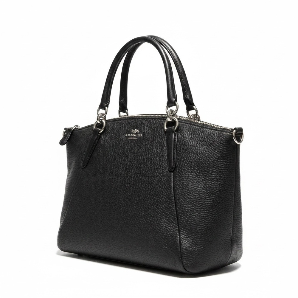 Coach Kelsey Small Satchel Black Pebbled Leather Silver Hardware Handbag